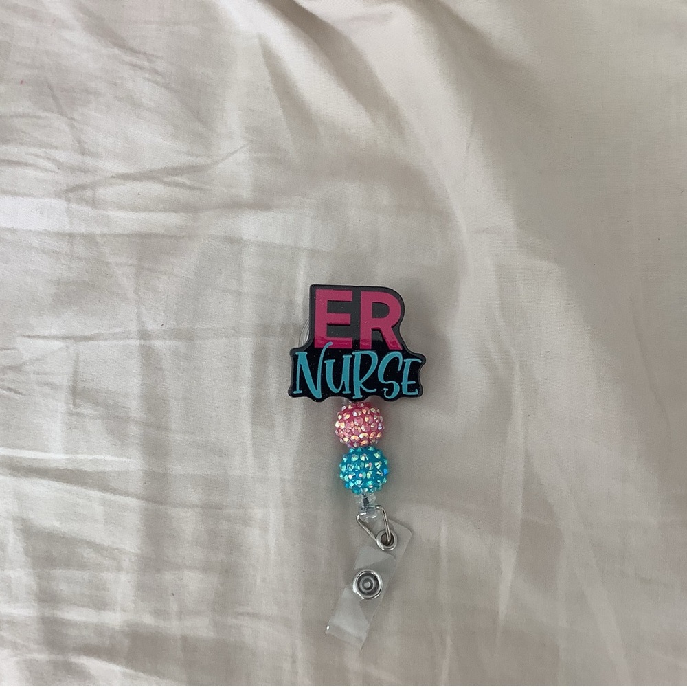 ER Nurse Badge Reel with Pink and Teal Beads